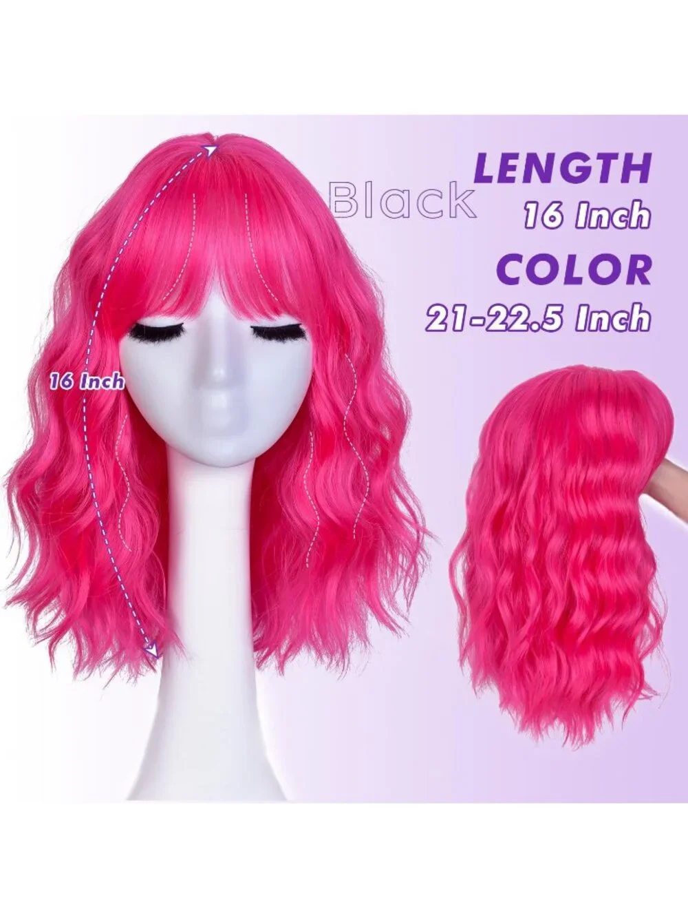 Women's Pink 14 Inch Natural Synthetic Short Curly Wavy Fiber Wigs